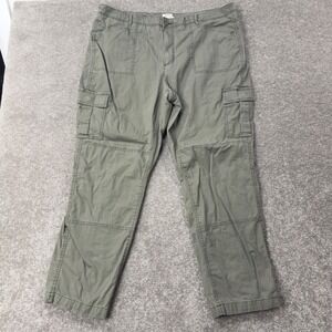 LL Bean Cargo Pants Womens 20 Reg Green Flannel Lined Favorite Fit Cotton 505482